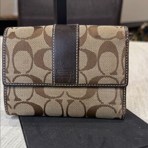 Coach Leatherwear Tan and Brown Signature Wallet